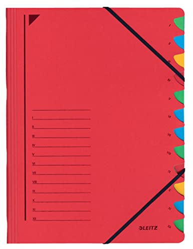 Leitz 39120025 Ordnungsmappe, 12 Fächer, Colorspankarton, rot