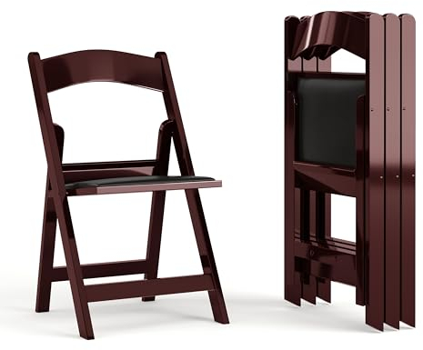 Flash Furniture Hercules Series Klappstuhl, rotes Mahagoniharz, 4 Stück, 453,6 kg Gewichtskapazität, bequemer Veranstaltungsstuhl, Leichter Klappstuhl