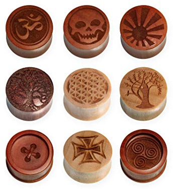 Fly Style 1 Stück Piercing Ohr Tunnel Flesh Plug - Ohr Piercings - Earplug Holz - Laser Piercing Tunnel Holz Ohrschmuck, Grösse:20 mm, Motiv:Buddha Aum Om
