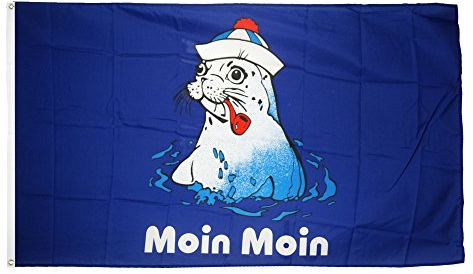 Flaggenfritze Fahne/Flagge Moin Moin Robbe mit Pfeife + gratis Sticker