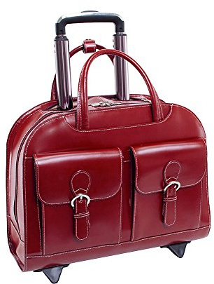 McKlein DAVIS, Top Grain Cowhide Leather, 15 Horizontal Wheeled Ladies' Laptop/Computer & Tablet Business Briefcase/Rolling Overnight Travel Bag, Removable trolley case