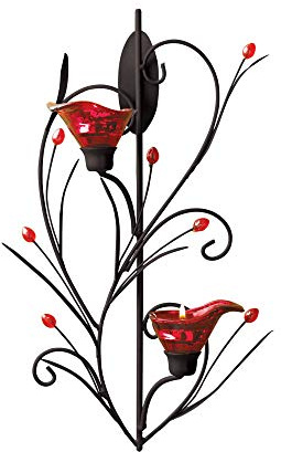 Zingz & Thingz Beauty in The Petals Collection Floral Lily Tealight Candle Wall Sconce, 9x3.25x14.75, Ruby Blossom