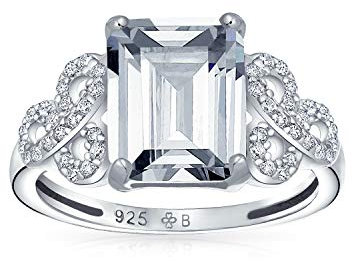 Romantischer Keltischer Liebesknoten 3Ct Aaa Cz Rechteck Smaragdschliff Solitär Verlobungsring Für Frauen .925 Sterling Silber Seite Twist Pave Kubischer Zirkoniumdioxid Band