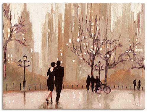 ARTLAND Wanddeko Leinwand Bilder Wandbild 60x45 cm Liebespaar Liebe Stadt Paar Malerei Kunst Malerei B2NF