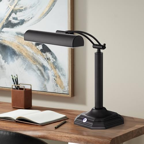 360 Lighting Grady Traditional Piano Banker Desk Table Lamp 16 1/2 High LED Black Bronze Metal Shade Adjustable Arm for Living Room Bedroom House Bedside Nightstand Office Reading Family