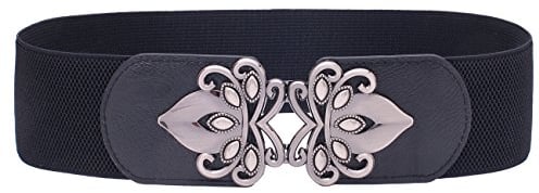 Syuer Damen Vintage Breiter Elastischer Stretch Taillengürtel Retro Cinch Gürtel (L (78-96cm), Schwarz)