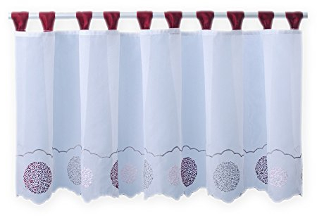 Haus und Deko Bistrogardine Punkte ca. 155x60 cm Cafehaus Gardine transparent Voile Fenstergardine Vorhang weiß Bordeaux