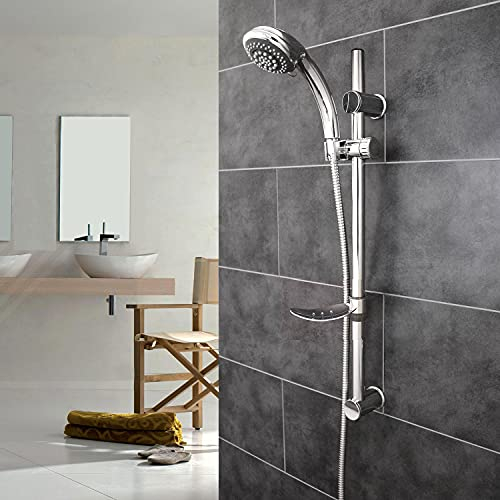 ECOSPA Riser Kit with Slide Bar, Head, Hose, Holder and Soap Dish - Adjustable Height Bracket for Bathroom Shower