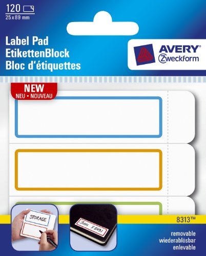 Avery Etikettenblock, 3 Streifen mit ablösbaren Etiketten, 89 x 25 mm, 6 Stück