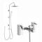 ENKI, Stella, BBT0012, Chrome, Bath Shower Mixer Taps with Twin Rigid Riser Shower Attachment, Solid Brass, Easy Clean, Angular Design, Quarter Turn Valves, Easy to Install, 10-Year Guarantee