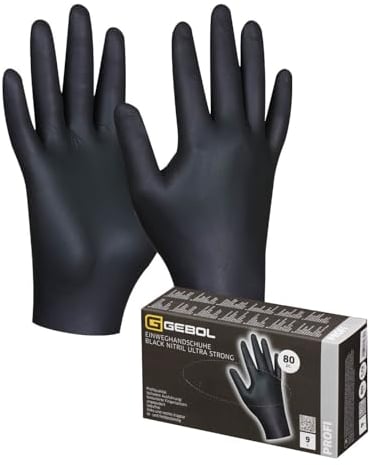 Gebol Black Nitril Ultra Strong puderfrei | 80 Stück | Größe XL (Gr 10) | Premium Einweghandschuhe mit perfekter Passform | wasserfeste, praktische & langlebige Nitrilhandschuhe | für Herren | schwarz