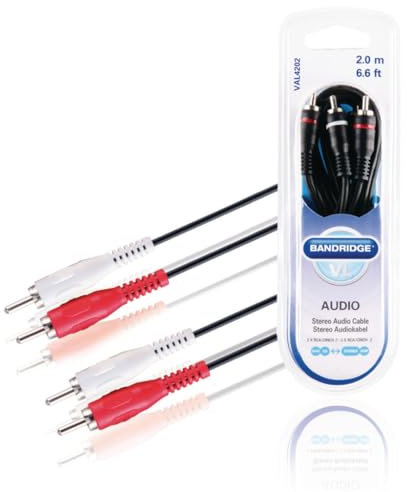 Bandridge Stereo Audio Cable, 2.0m cavo audio 2 m 2 x RCA Nero, Rosso, Bianco