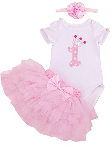 BabyPreg Bambine Tutu del Primo Compleanno con Set di archetti (12-18 Mesi, Rosa)