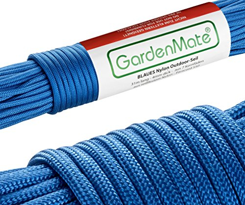 GardenMate Paracord 550 Professionelles Nylon Outdoor-Seil Blau 31m lang 4mm dick - Kernmantel-Seil aus 7 Kernfäden aus reißfestem Nylon