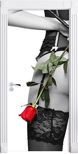 Stil.Zeit Möbel Frau mit Rose & Peitsche Shades of, als Türtapete, Format: 200x90cm, Türbild, Türaufkleber, Tür Deko, Türsticker