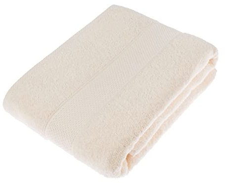 HOMESCAPES Drap de Bain Eponge (150 x 100cm) de Luxe Pur Coton Peigné Ultra Doux, 500gm² Couleur Crème Uni