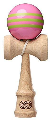 Kendama USA?-?Kaizen Triple Stripe?-?Pink mit Lime Green Triple Stripe?-?glanzend