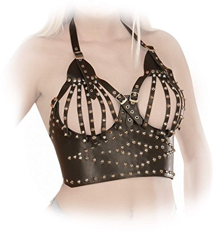 Ledapol - Echt Leder BH/Corsage/Bustier mit Nieten ouvert weiß - Gr. L