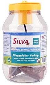 SILVA® Fliegenfalle Lockstoff Fliegen Behälter [MIT NATÜRLICHEM WIRKSTOFF] Fliegen Eimer Außenbereich Monitoring - Fliegenfalle Stall Koppel Garten Außen - Biologischer Fliegenfänger Wiederverwendbar