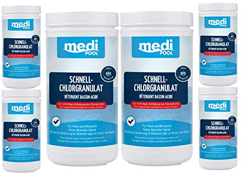MEGA Spar-Pack | 6 x Schnell-Chlor Granulat 1,0 kg | mediPOOL (501601MP) | sehr schnell lösliches Chlorgranulat zur Stoß- und Dauerdesinfektion