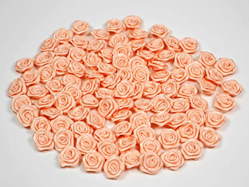 Rosen 15 mm x 20 Stück Satinrosen Aufnäher Deko Blumen Röschen zum Basteln Haarschmuck kleine Rosenköpfe Farbe: apricot 714