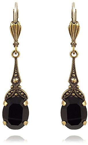 Jugendstil Ohrringe mit Markenkristallen Gold Schwarz NOBEL SCHMUCK