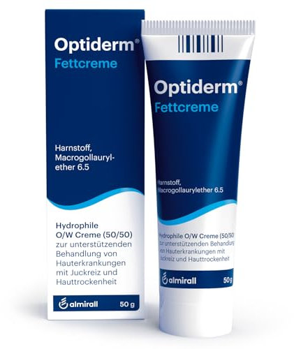 Optiderm Fettcreme, medizinische Hilfe bei Juckreiz und sehr trockener Haut, zur Feuchtigkeitsregulierung der Haut, unterstützend bei Hauterkrankungen mit sehr trockener Haut, kortisonfrei, 50 g