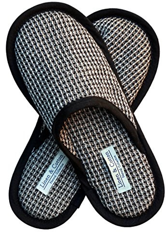 Linen & Cotton Pantofole Uomo/ Donna TIGO - 100% Lino (Eur 45-46, Nero)