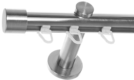 BASIT Innenlauf Gardinenstange 1 läufig Wandmontage 280 cm lang Edelstahl Optik I Vorhangstange mit Schiene 1läufig Ø20mm I 120-600 cm wählbar H30