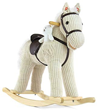 Milly Mally 5901761122183 – Mecedora Caballo Balancín de Juguete con Efectos de Sonido Oso de Peluche, Color Blanco