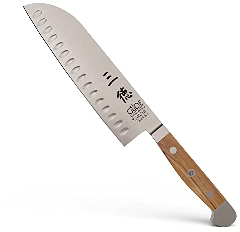 GÜDE Solingen - Santoku mit Kulle geschmiedet, 18 cm, Olivenholz, ALPHA OLIVE, Doppelkropf, Handmade Germany