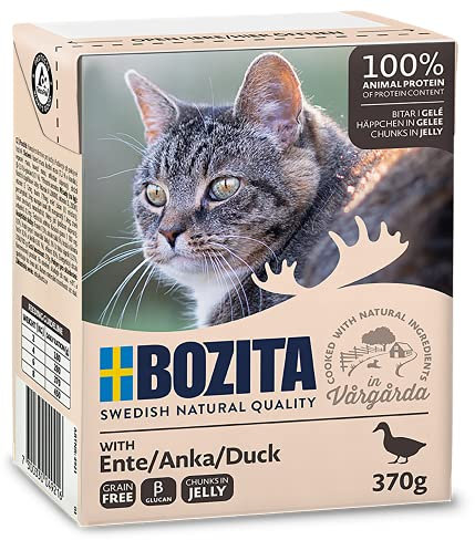 Bozita Vorspeisen in Gelee oder Soße, 16 x 370 g im Tetra Recart, Nassfutter in verschiedenen Geschmacksrichtungen, getreidefrei, Alleinfutter.( 16er Pack)