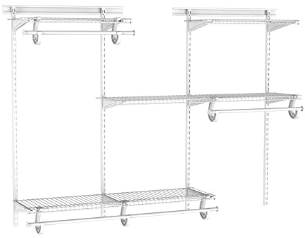 ClosetMaid ShelfTrack Wire Closet Organizer System, Adjustable from 4 to 6 Ft., With Shelves, Clothes Rods, Hardware, Durable Steel, White