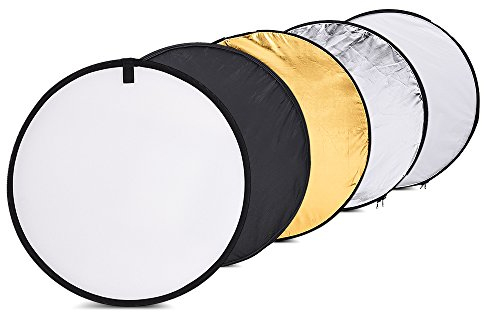 Andoer Disco Riflettente Fotografia Pannello Foto Pieghevole 24 60Cm 5 In 1 (Oro Argento Bianco Nero Trasparente) Multi Portatile Pieghevole Fotografia Studio Foto Luce Riflettore Disco