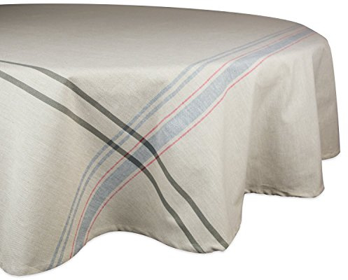 DII Französische Streifen Esstisch-Kollektion – Tischdecke im Landhausstil, rund, 178 cm, Taupe/Grau