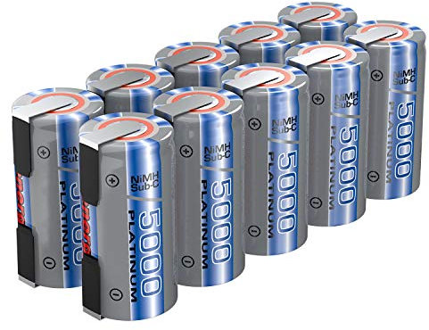 Tenergy NiMH SubC 5000 mAh Flat Top Akku (mit Tabs) – 10 Stück