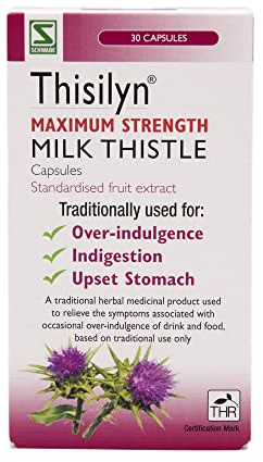 Schwabe High Strength Milk Thistle - Thisilyn Maximum Strength - Traditionally Used for Relief of Overindulgence, Indigestion, Upset Stomach - Traditional Herbal Medicinal Product - 30 Capsules