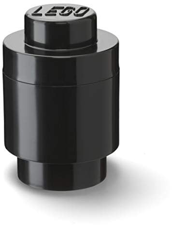 LEGO Storage Brick 1 Knob Round Black, Stackable Storage Box, 950 ml, Ø123x183 mm, Storage Box with Lid, Desk Storage Box for Kids & Adults, Home Decor