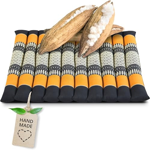 livasia Sitzkissen Stuhlauflage groß - 50x50x4,5cm - Bodenkissen gesteppt Indoor/Outdoor, Meditationskissen Yogakissen, Stuhlauflage Palettenmöbel, Steppkissen Stuhl und Bank (Schwarz/Orange)