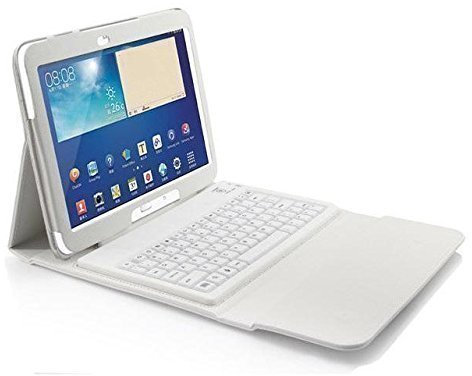 L&C® New Bluetooth Keyboard For Samsung Galaxy Tab 2/3/4 7.0/10.1 Tablet Flip Case Stand (10.1 inch for samsung Tab 4 (SM-T530/535), White)