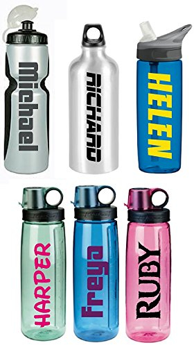 2 x Personalised Water Drink Bottle Name Stickers School Cycle Bike Football Kids by Ellis Graphix