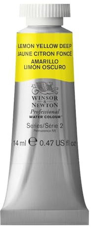 Winsor & Newton 0105348 Professional Aquarellfarbe, lebendige Wasserfarben in Künstlerqualität, hohe Farbbrillanz & Leuchtkraft, lichtecht, Archivqualität, 14ml Tube - Zitronengelb Dunkel