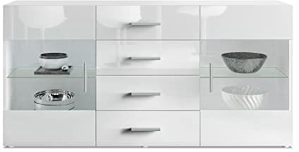 Vladon Sideboard Kommode Bari V1, Made in Germany, Korpus in Weiß matt/Front in Weiß Hochglanz (139 x 72 x 35)