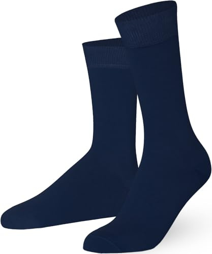 Mysocks Finest Cotton Dress Socks for Men Women - Super Soft Breathable Plain Navy Crew Socks for Business Casual Looks Navy 7-11