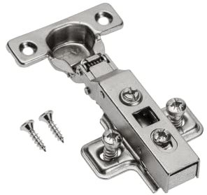 GTV - 1 x Minischarnier mit Dämpfung, Topfdurchmesser 26 mm - Scharnier Eckanschlag - Montageplatte H=0 mit Euroschrauben - stiller Verschluss - Clip-On-Kette