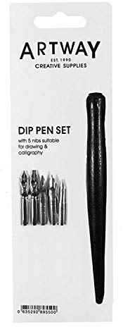 Artway - Porte-plume noir - avec 5 plumes pour dessin et calligraphie - pour applications à l'encre - 1 x lot de 5 plumes