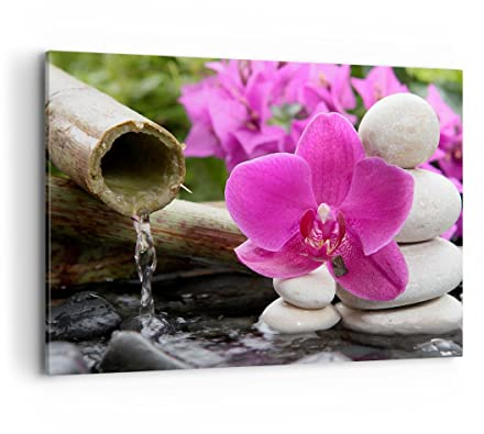 Bilder auf Leinwand 100x70cm Leinwandbild Orchidee Bambus Dekoration Spa Groß Wanddeko Bild Schlafzimmer Küche Deko Wandbilder Dekoration Wohnzimmer Wall Decor Canvas Wand Kunstdruck Art AA100x70-2666