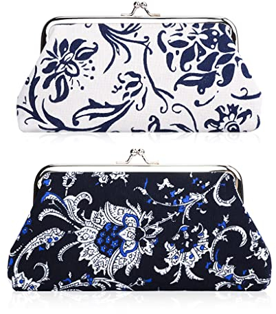 Oyachic 2 Pièces Grande Porte-Monnaie Floral Coin Purse Portefeuille Fermoir Clic Clac Wallet Femme Retro Pochettes pour Cartes De Crédit