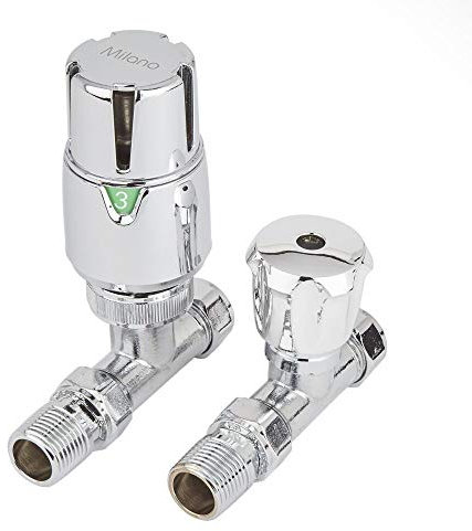 Milano Chrome Straight Heated Towel Rail Thermostatic Radiator Valves