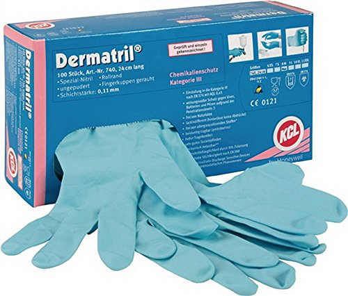 Nitrilhandschuhe Dermatril 740 Gr.8 L.250mm blau KCL Kat.III EN374, 50 Paar